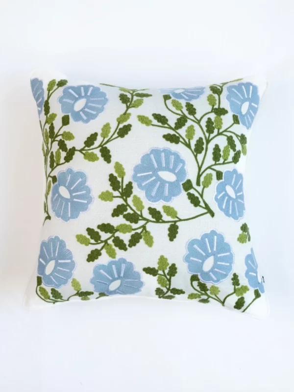 Country Style Crewel Embroidered Leafy Lush Cushion Cover