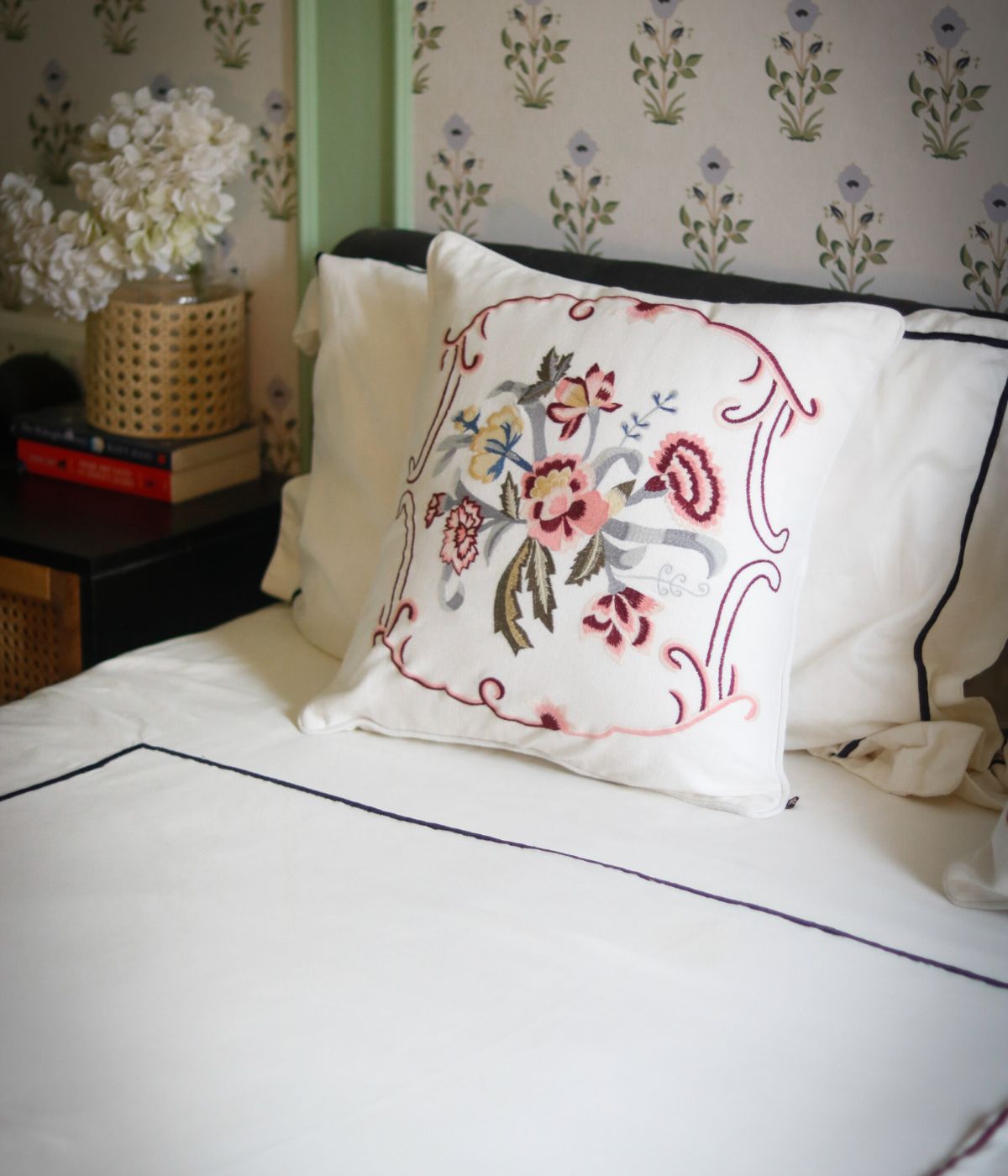 Country Style Multi Embroidered Peach Carnation Granny Cushion Cover