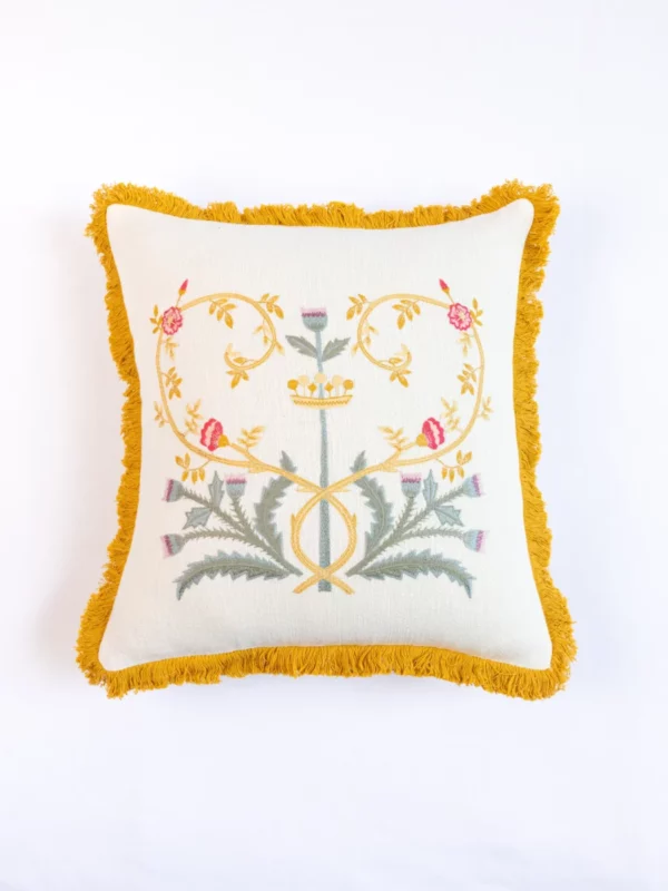 Country Style Multi Embroidered Floral Crown Cushion Cover