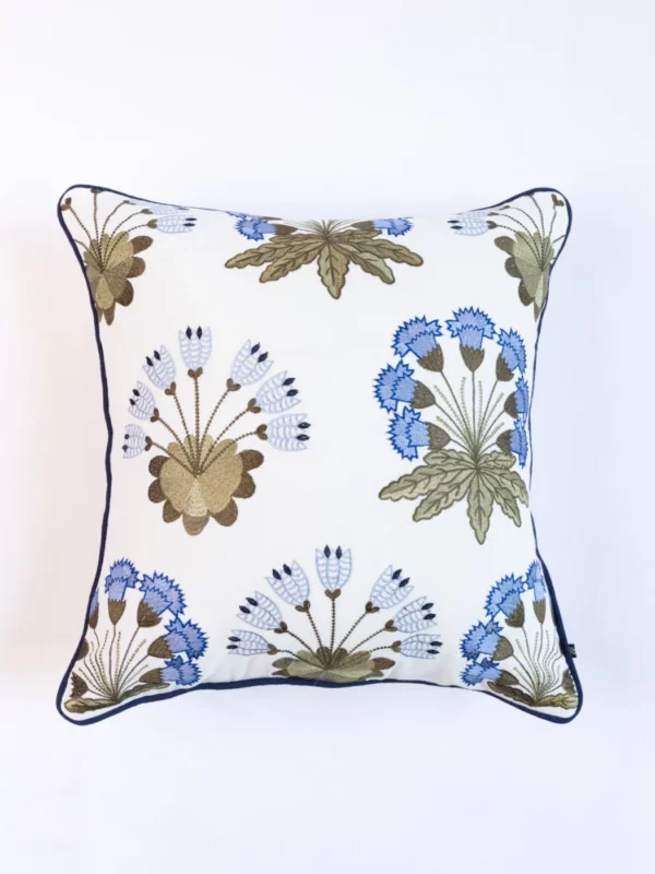 Hamptons Style Multi Embroidered Green & Blue Forest Bush Cushion Cover