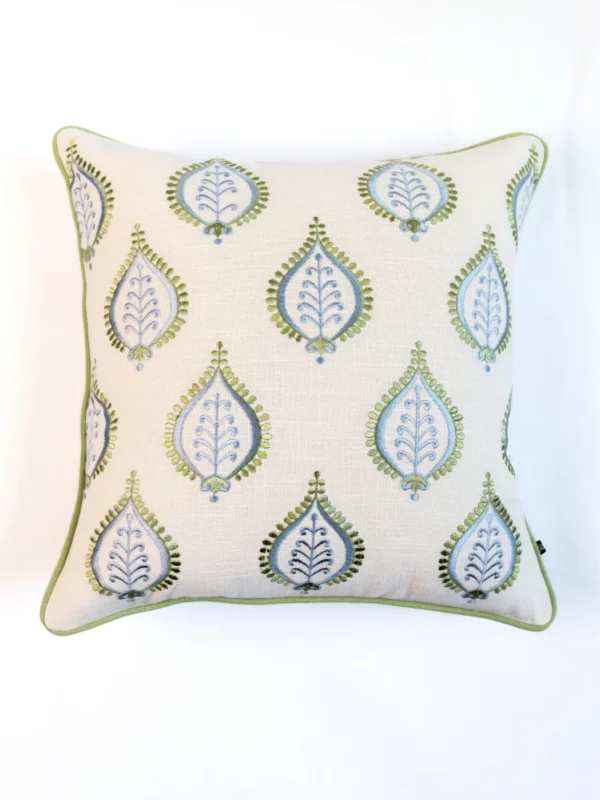 Hamptons Style Multi Embroidered Mint Green Paisley Cushion Cover