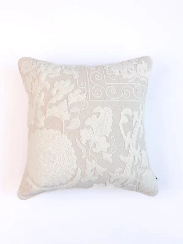 Country Style Crewel Embroidered Neutral Narrative Cushion Cover