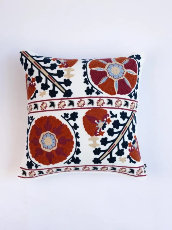 Suzani Style Crewel Embroidered Sun & Moon Cushion Cover