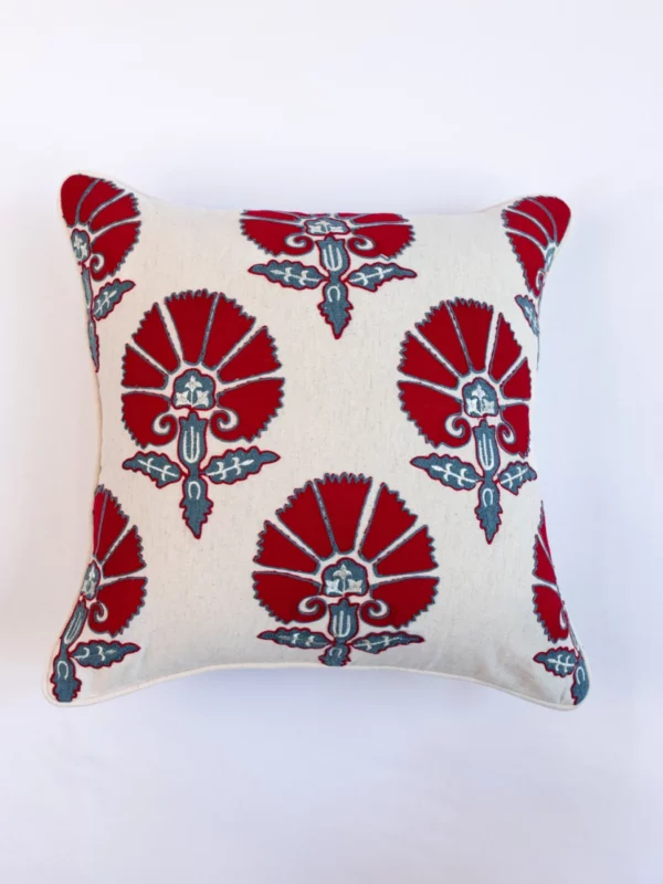 Suzani Style Aari Embroidered Red Wedlock Cushion Cover