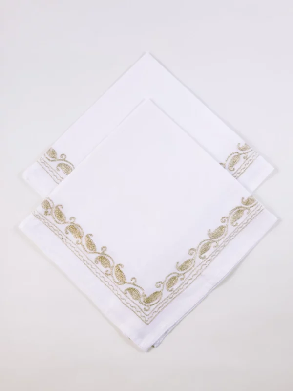 Zari Embroidered Golden Paisley Dinner Napkin – Set of 4
