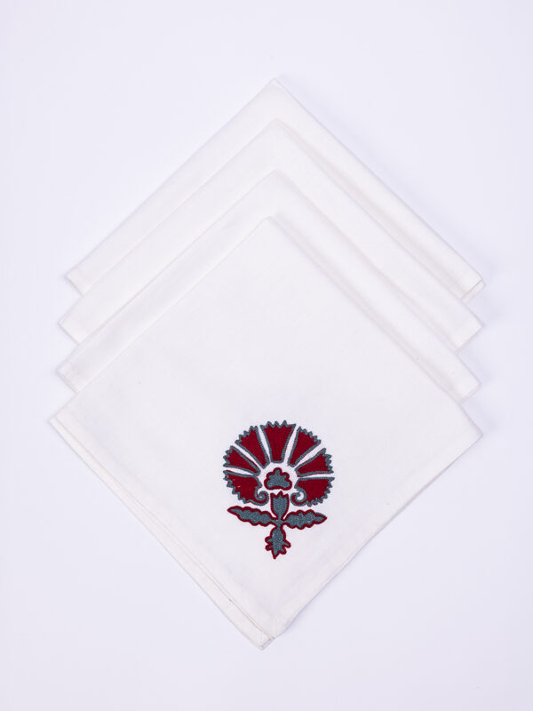 Suzani Style Aari Embroidered Red Wedlock Dinner Napkin  – Set of 4