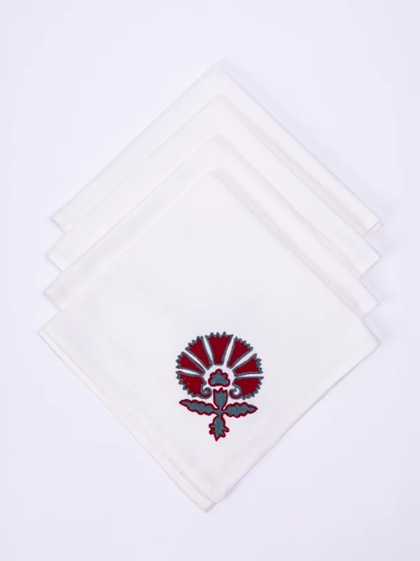 Suzani Style Aari Embroidered Red Wedlock Dinner Napkin  – Set of 4