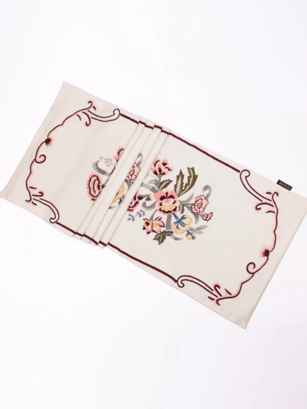 Country Style Multi Embroidered Peach Carnation Runner