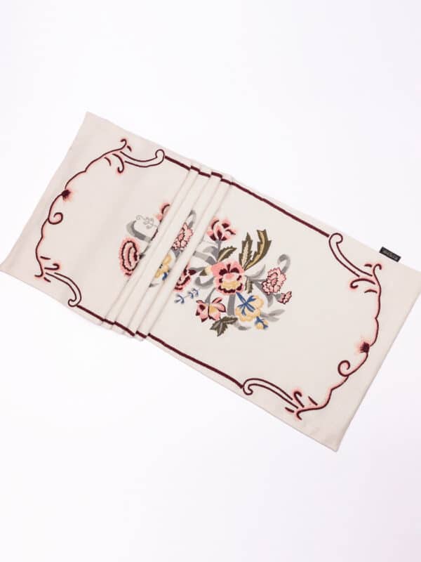 Country Style Multi Embroidered Peach Carnation Runner