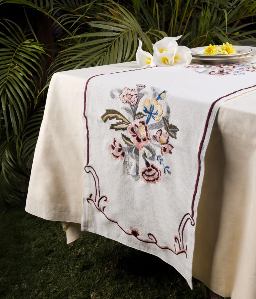 Country Style Multi Embroidered Peach Carnation Runner