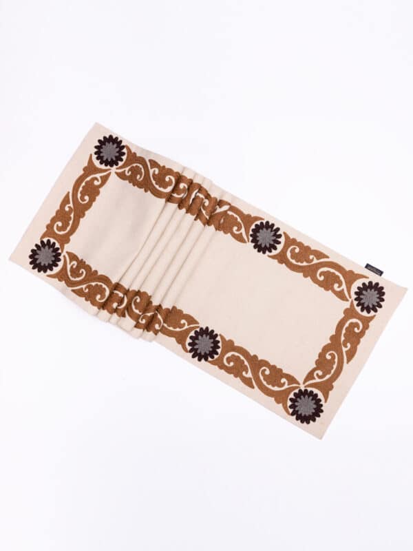Suzani Style Crewel Embroidered Brown & Grey Tashkent Runner