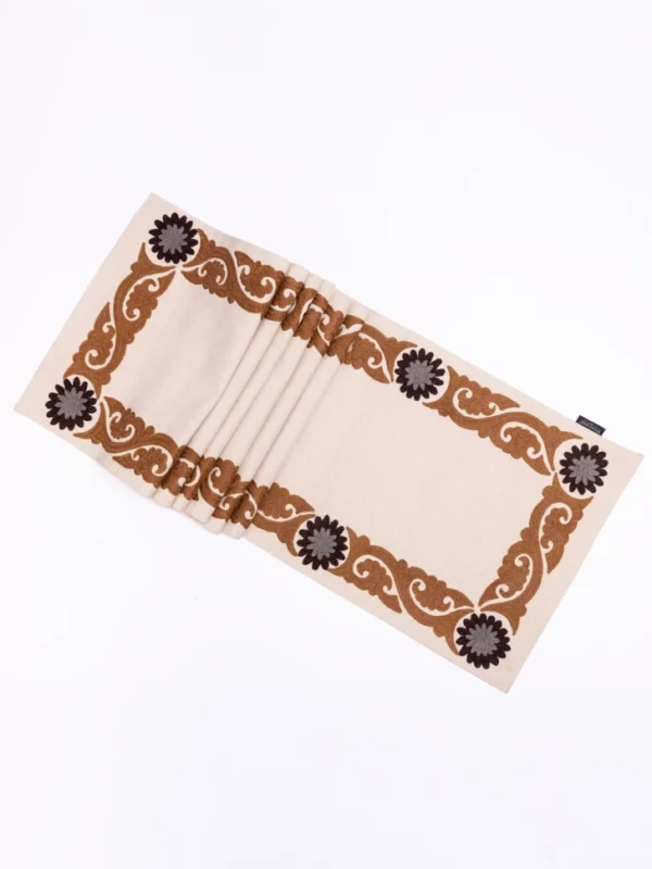 Suzani Style Crewel Embroidered Brown & Grey Tashkent Runner